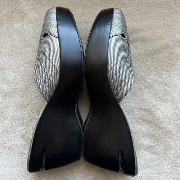 Cole Haan Metallic Silver Open Peep Toe Wedge Slip On Slide Sandal Women’s 8 B - Picture 4 of 16